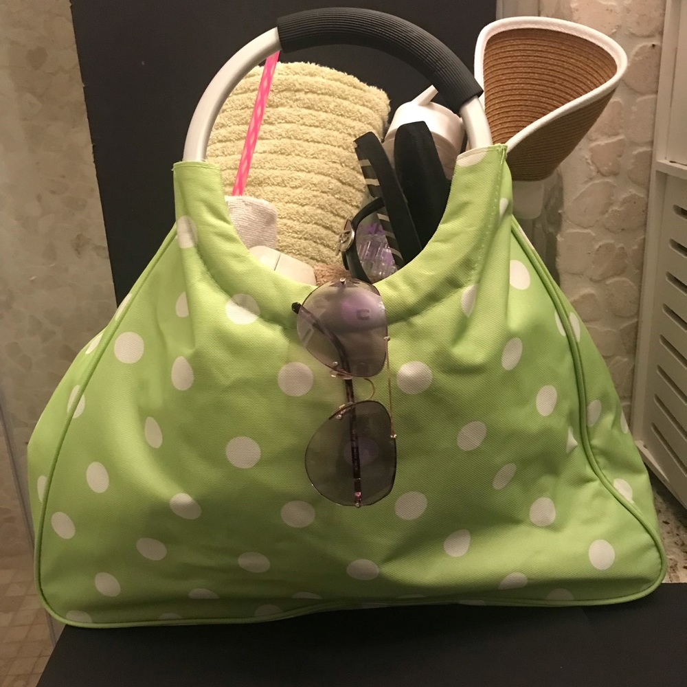 Lime Green Polka Dot Picnic Beach Bag
